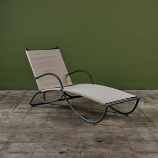 Early Walter Lamb Bronze & Canvas Patio Chaise Lounge