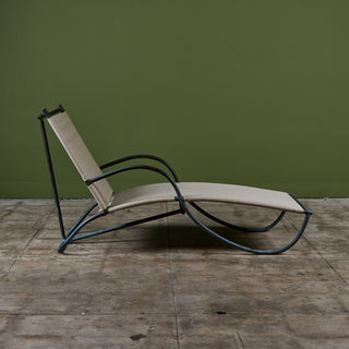 Early Walter Lamb Bronze & Canvas Patio Chaise Lounge