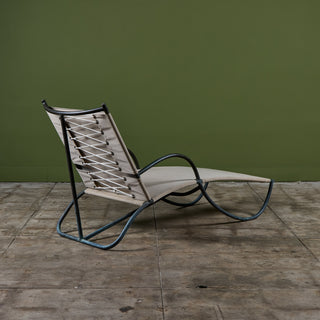 Early Walter Lamb Bronze & Canvas Patio Chaise Lounge
