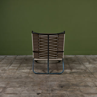 Early Walter Lamb Bronze & Canvas Patio Chaise Lounge