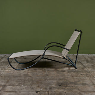 Early Walter Lamb Bronze & Canvas Patio Chaise Lounge