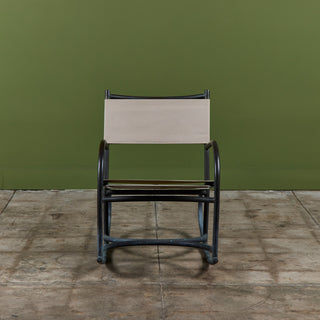 Early Walter Lamb Bronze & Canvas Rocking Chair