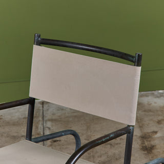 Early Walter Lamb Bronze & Canvas Rocking Chair