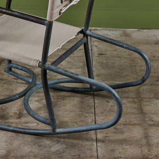 Early Walter Lamb Bronze & Canvas Rocking Chair