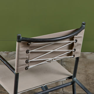 Early Walter Lamb Bronze & Canvas Rocking Chair