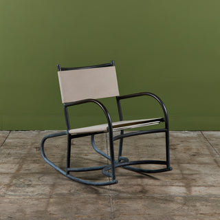 Early Walter Lamb Bronze & Canvas Rocking Chair