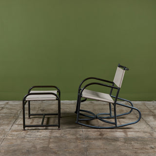 Early Walter Lamb Bronze & Canvas Rocking Chair