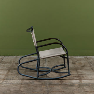 Early Walter Lamb Bronze & Canvas Rocking Chair