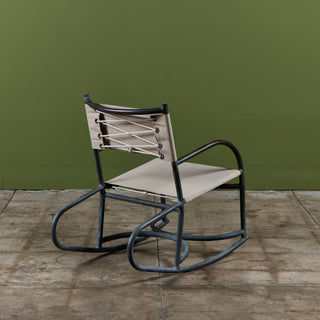 Early Walter Lamb Bronze & Canvas Rocking Chair