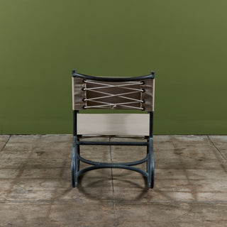 Early Walter Lamb Bronze & Canvas Rocking Chair
