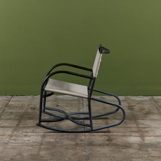 Early Walter Lamb Bronze & Canvas Rocking Chair