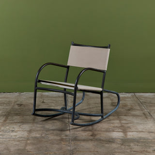 Early Walter Lamb Bronze & Canvas Rocking Chair