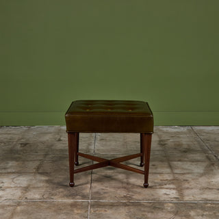 Edward Wormley Green Leather Ottoman for Dunbar