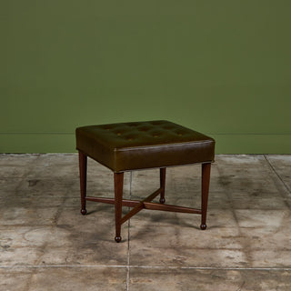 Edward Wormley Green Leather Ottoman for Dunbar