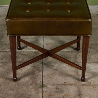 Edward Wormley Green Leather Ottoman for Dunbar