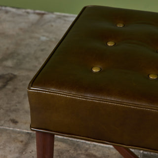 Edward Wormley Green Leather Ottoman for Dunbar