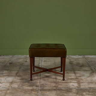 Edward Wormley Green Leather Ottoman for Dunbar