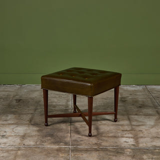 Edward Wormley Green Leather Ottoman for Dunbar
