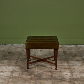 Edward Wormley Green Leather Ottoman for Dunbar