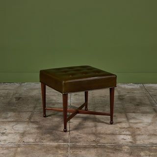 Edward Wormley Green Leather Ottoman for Dunbar