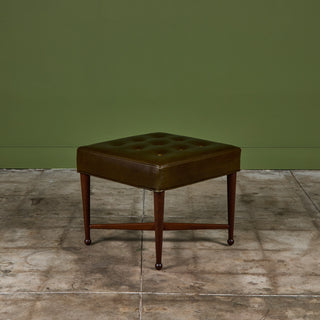 Edward Wormley Green Leather Ottoman for Dunbar