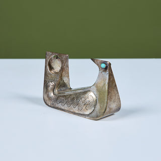 Silver and Turquoise Bird Sculpture by Joaquin Taller Tinta