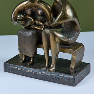 Family Group Cast Bronze Sculpture in the Style of Henry Moore