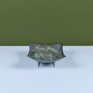 Brutalist Patinated Bronze Footed Bowl