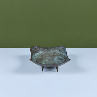 Brutalist Patinated Bronze Footed Bowl