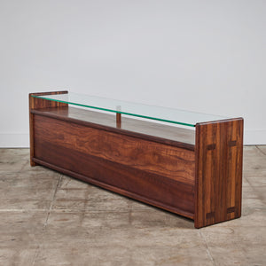 Gerald McCabe Console in Shedua with Glass Top