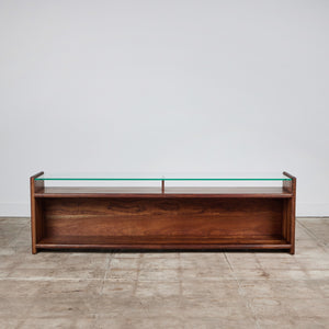 Gerald McCabe Console in Shedua with Glass Top