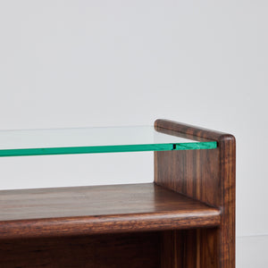 Gerald McCabe Console in Shedua with Glass Top