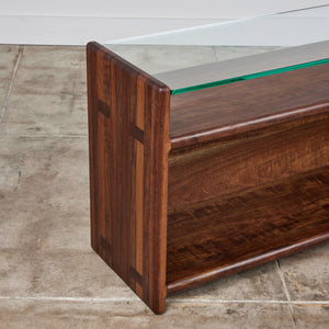 Gerald McCabe Console in Shedua with Glass Top