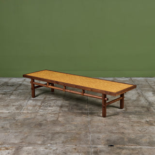 Walnut and Cane Coffee Table in the Style of T.H. Robsjohn Gibbings