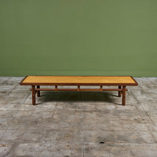 Walnut and Cane Coffee Table in the Style of T.H. Robsjohn Gibbings