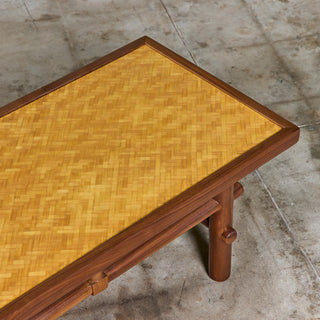 Walnut and Cane Coffee Table in the Style of T.H. Robsjohn Gibbings