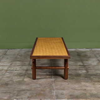 Walnut and Cane Coffee Table in the Style of T.H. Robsjohn Gibbings