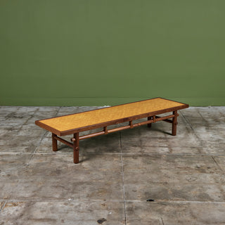 Walnut and Cane Coffee Table in the Style of T.H. Robsjohn Gibbings
