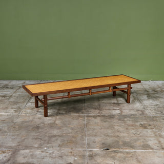 Walnut and Cane Coffee Table in the Style of T.H. Robsjohn Gibbings