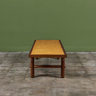Walnut and Cane Coffee Table in the Style of T.H. Robsjohn Gibbings