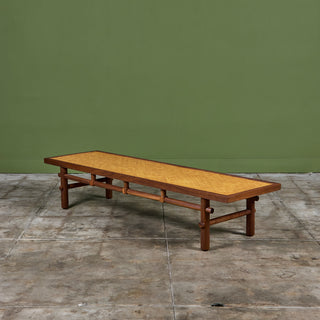 Walnut and Cane Coffee Table in the Style of T.H. Robsjohn Gibbings