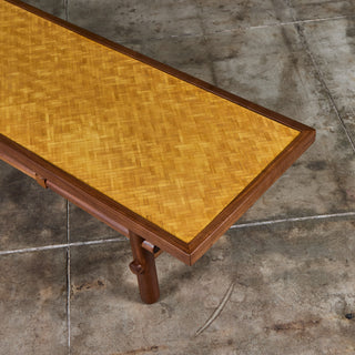 Walnut and Cane Coffee Table in the Style of T.H. Robsjohn Gibbings