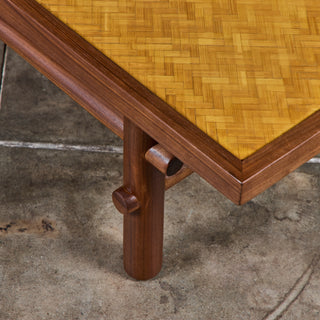 Walnut and Cane Coffee Table in the Style of T.H. Robsjohn Gibbings