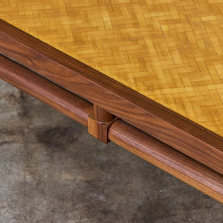 Walnut and Cane Coffee Table in the Style of T.H. Robsjohn Gibbings