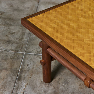 Walnut and Cane Coffee Table in the Style of T.H. Robsjohn Gibbings