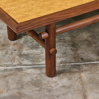 Walnut and Cane Coffee Table in the Style of T.H. Robsjohn Gibbings