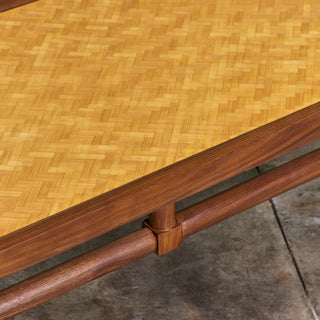 Walnut and Cane Coffee Table in the Style of T.H. Robsjohn Gibbings