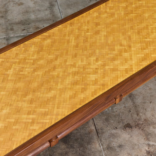 Walnut and Cane Coffee Table in the Style of T.H. Robsjohn Gibbings