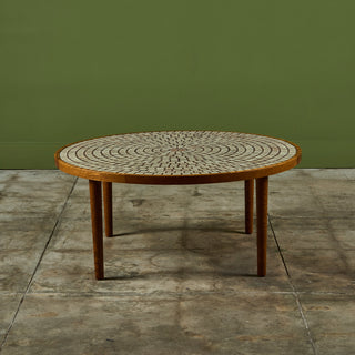 Gordon and Jane Martz Round Oak Coffee Table with Mosaic Tile