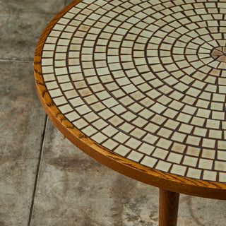 Gordon and Jane Martz Round Oak Coffee Table with Mosaic Tile
